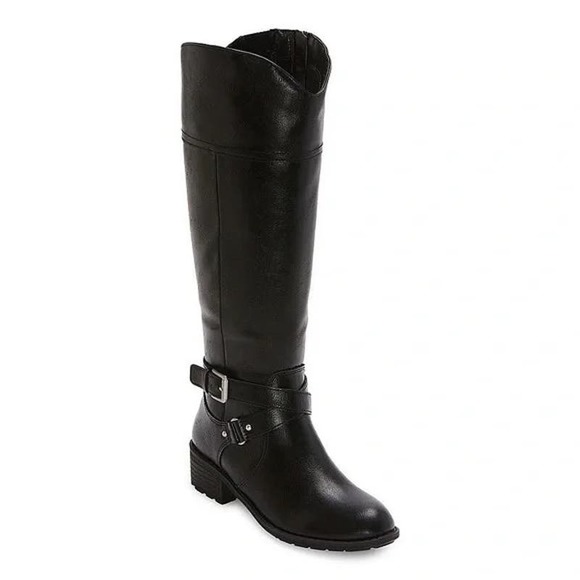New SASSY St. Johns Bay Sz 7.5 Tall Douglas Stacked Heel Riding Boots Black - Picture 4 of 7